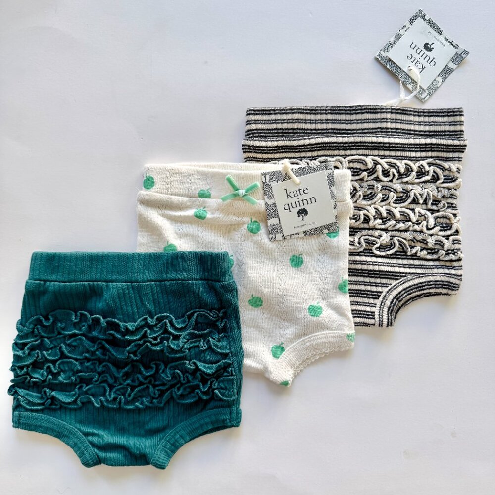 Kate Quinn Bloomer Bundle (3) | Ruffle + Pointelle Apple + Stripe | 6–12M
